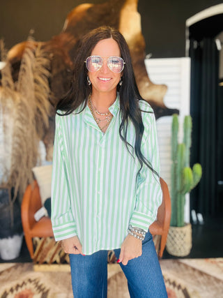 Mila Log Sleeve Green Striped Blouse