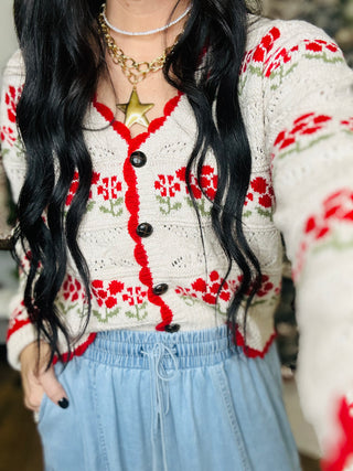 Fawn Floral Button Up Sweater Cardigan-Cardigans-Very J-Motis & Co Boutique, Women's Fashion Boutique in Carthage, Missouri