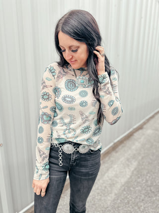 Turquoise Dreams Layering Mesh Top-Long Sleeves-RC-Motis & Co Boutique, Women's Fashion Boutique in Carthage, Missouri