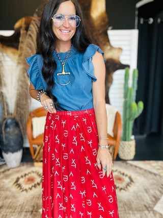 Red Dirt Branded Maxi Skirt-Dresses-sterling kreek-Motis & Co Boutique, Women's Fashion Boutique in Carthage, Missouri
