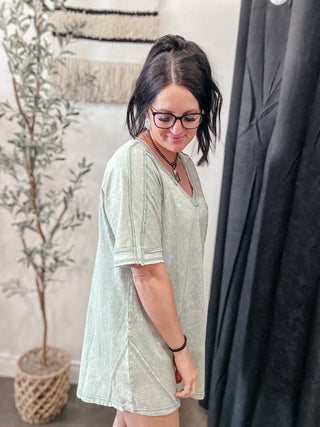 Stepping Out Casual T-Shirt Dress Sage-Dresses-Very J-Motis & Co Boutique, Women's Fashion Boutique in Carthage, Missouri