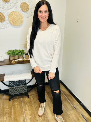 Brushed Ribbed Top in Oatmeal - Regina-Long Sleeves-Dear Scarlett-Motis & Co Boutique, Women's Fashion Boutique in Carthage, Missouri