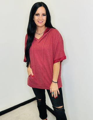 Oversized Waffle Knit Hoodie in Wine - Makenna-Hoodies-Andree by Unit-Motis & Co Boutique, Women's Fashion Boutique in Carthage, Missouri