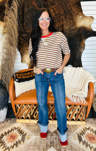 Edie Brown Striped Casual Short Sleeve Tee-Short Sleeves-blu pepper-Motis & Co Boutique, Women's Fashion Boutique in Carthage, Missouri