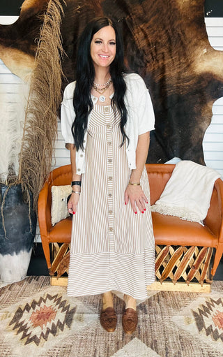 Carmen Khaki Button Front Midi Dress-Dresses-blu pepper-Motis & Co Boutique, Women's Fashion Boutique in Carthage, Missouri