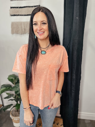 Keep It Simple Pocket Tee Peach-Short Sleeves-Very J-Motis & Co Boutique, Women's Fashion Boutique in Carthage, Missouri