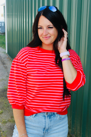 Autry Striped Bubble Sleeved Top-Short Sleeves-Jodifl-Motis & Co Boutique, Women's Fashion Boutique in Carthage, Missouri