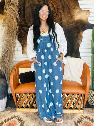 Quinn Polka Dot Denim Overalls-Pants-BiBi-Motis & Co Boutique, Women's Fashion Boutique in Carthage, Missouri