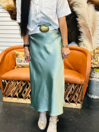 Miles Maxi Satin Skirt - Sage green-Dresses-HYFVE-Motis & Co Boutique, Women's Fashion Boutique in Carthage, Missouri