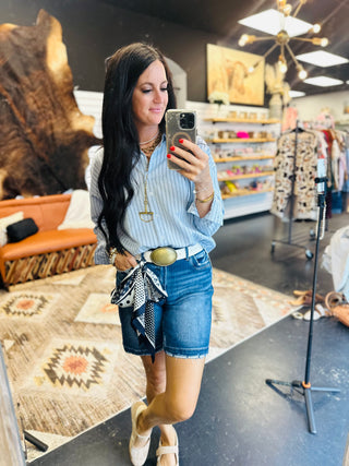 Asher Denim Bermuda Shorts-Shorts-Risen-Motis & Co Boutique, Women's Fashion Boutique in Carthage, Missouri