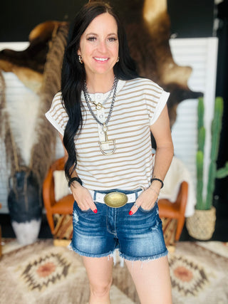 Diane Striped Henley Tee-Short Sleeves-blu pepper-Motis & Co Boutique, Women's Fashion Boutique in Carthage, Missouri