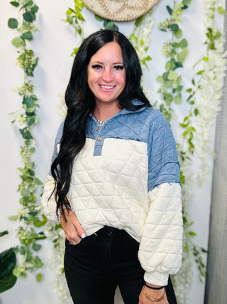 Quincy Quilted Denim Pullover-Pullovers-BiBi-Motis & Co Boutique, Women's Fashion Boutique in Carthage, Missouri