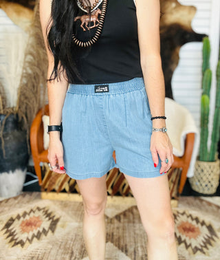 Denim Dally Boxer Style Shorts-Shorts-2 Fly-Motis & Co Boutique, Women's Fashion Boutique in Carthage, Missouri