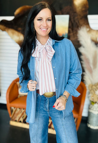 Skye Tie Neck Short Sleeve Blouse Blush-Long Sleeves-Howdy Hanny-Motis & Co Boutique, Women's Fashion Boutique in Carthage, Missouri