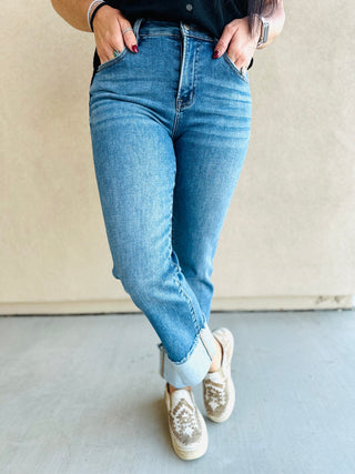 Jeb Cuffed Relaxed Straight Jeans-Jeans-Risen-Motis & Co Boutique, Women's Fashion Boutique in Carthage, Missouri