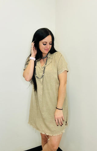 Kacey Beige Linen Shirt Dress-dress-Zenana-Motis & Co Boutique, Women's Fashion Boutique in Carthage, Missouri