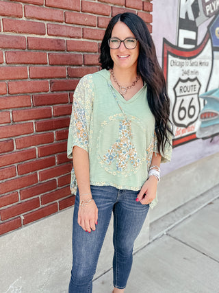 Sierra Sage Oversize Peace Patch Top-Short Sleeves-POL-Motis & Co Boutique, Women's Fashion Boutique in Carthage, Missouri