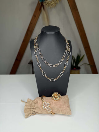 Two Tone Hammered Cross Spring Bracelet-Bracelets-Motis & CO-Motis & Co Boutique, Women's Fashion Boutique in Carthage, Missouri