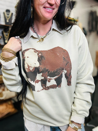 Herford Bull Mocha Sweatshirt-Pullovers-Hank & Scoot-Motis & Co Boutique, Women's Fashion Boutique in Carthage, Missouri
