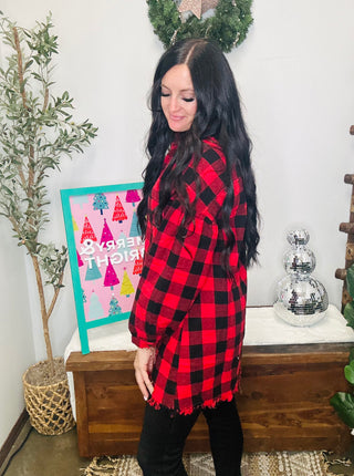 Starla Oversized Red Buffalo Plaid Shirt-Long Sleeves-Risen-Motis & Co Boutique, Women's Fashion Boutique in Carthage, Missouri