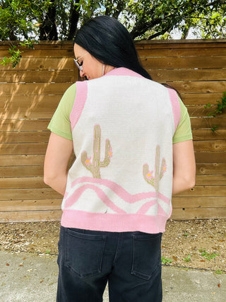 Cora Cactus Button Up Sweater Vest-Sweaters-Turquoise Haven-Motis & Co Boutique, Women's Fashion Boutique in Carthage, Missouri