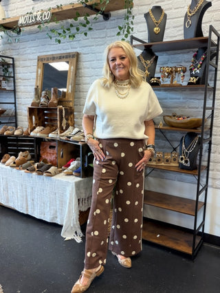 Nico Brown Polka Dot Wide Leg Pants