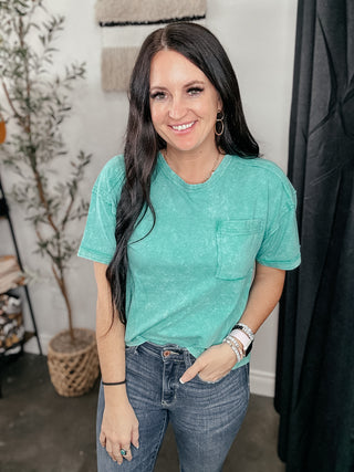 Keep It Simple Washed Pocket Tee Teal-Short Sleeves-Very J-Motis & Co Boutique, Women's Fashion Boutique in Carthage, Missouri