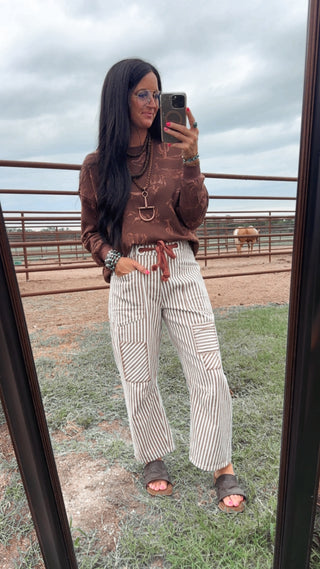 Madelyn Western Long Sleeve in Brown-Pullovers-blu pepper-Motis & Co Boutique, Women's Fashion Boutique in Carthage, Missouri
