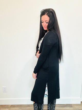 Deedee Open Front Black Cardigan-Blazers-blu pepper-Motis & Co Boutique, Women's Fashion Boutique in Carthage, Missouri