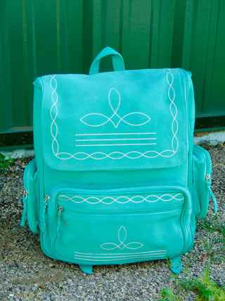 Boot Stitch Leather Backpack Turquoise-Backpacks-Western Linen-Motis & Co Boutique, Women's Fashion Boutique in Carthage, Missouri