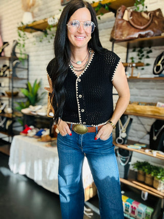 Chloe Crochet Boxy Vest-Short Sleeves-blu pepper-Motis & Co Boutique, Women's Fashion Boutique in Carthage, Missouri