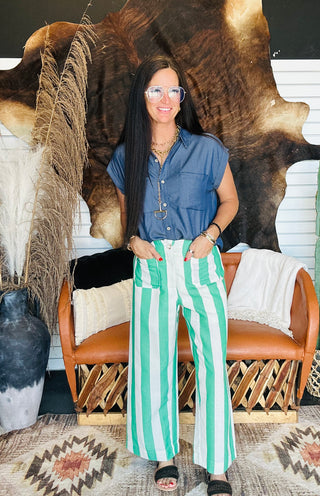 Mick Green Striped Cropped Pants