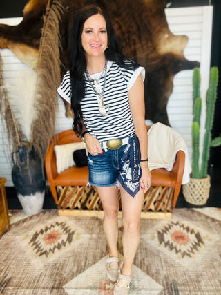 Diane Striped Henley Tee-Short Sleeves-blu pepper-Motis & Co Boutique, Women's Fashion Boutique in Carthage, Missouri