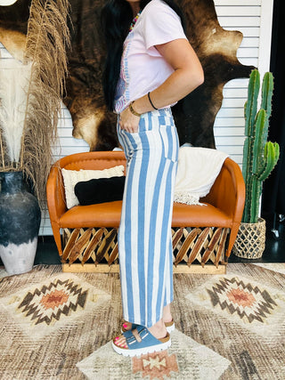 Omar Blue Striped Wide Leg Pants