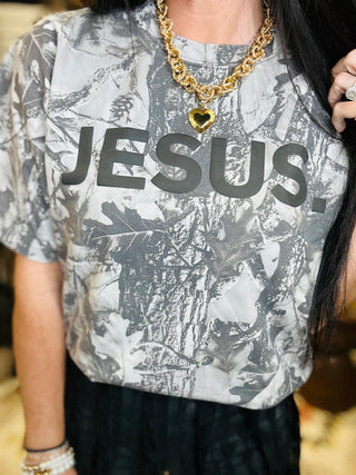 Jesus Black Camo Graphic Tee-Graphic Tees-Wicker Road-Motis & Co Boutique, Women's Fashion Boutique in Carthage, Missouri