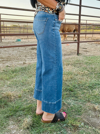 Rip Medium Wash Wide Leg Jeans-Jeans-Risen-Motis & Co Boutique, Women's Fashion Boutique in Carthage, Missouri