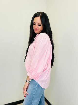 Pamela Pink Button Up Blouse-Short Sleeves-GiGiO-Motis & Co Boutique, Women's Fashion Boutique in Carthage, Missouri