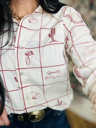 Western Embroidered Button Blouse-Long Sleeves-ee: some-Motis & Co Boutique, Women's Fashion Boutique in Carthage, Missouri