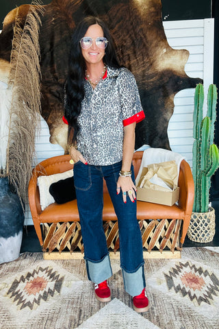 Reba Red Trim Leopard Top-Short Sleeves-Jodifl-Motis & Co Boutique, Women's Fashion Boutique in Carthage, Missouri