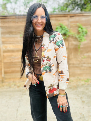 Wagon Wheel Western Print Blazer-Blazers-Howdy Hanny-Motis & Co Boutique, Women's Fashion Boutique in Carthage, Missouri