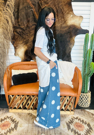 Quinn Polka Dot Denim Overalls-Pants-BiBi-Motis & Co Boutique, Women's Fashion Boutique in Carthage, Missouri
