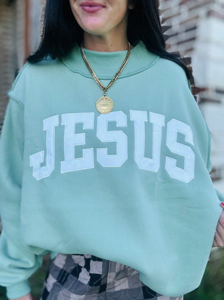 Jesus Embroidered Mock Neck Sweatshirt