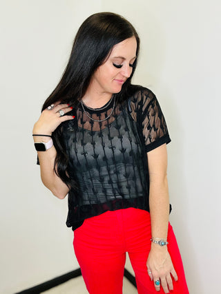 Cowtown Cutesy Sheer Mesh with Tank Black-Short Sleeves-2 Fly-Motis & Co Boutique, Women's Fashion Boutique in Carthage, Missouri