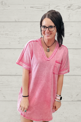 Stepping Out Casual T-Shirt Dress Pink-Dresses-Very J-Motis & Co Boutique, Women's Fashion Boutique in Carthage, Missouri