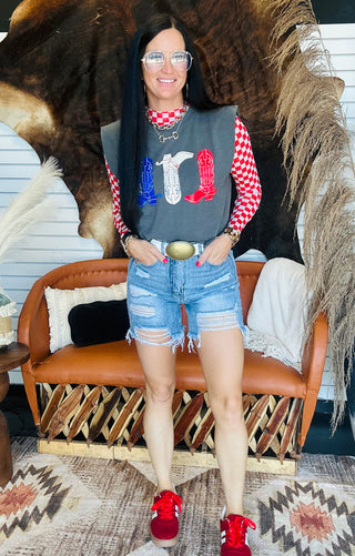 Red White and Boots Graphic Muscle Tee-Graphic Tees-Rowdy Crowd-Motis & Co Boutique, Women's Fashion Boutique in Carthage, Missouri