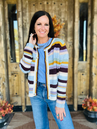 Reagan Striped Cardigan - Burgundy-Lovlov-Motis & Co Boutique, Women's Fashion Boutique in Carthage, Missouri