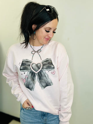 Pearl Pink Bow Pullover-Pullovers-Motis & CO-Motis & Co Boutique, Women's Fashion Boutique in Carthage, Missouri