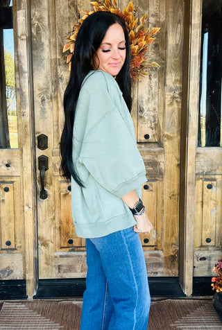 Raelee Ragland Oversized Sweatshirt Sage-Pullovers-HYFVE-Motis & Co Boutique, Women's Fashion Boutique in Carthage, Missouri