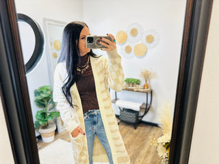 Checkerboard Long Sweater Cardigan - Brielle-Cardigans-Anniewear-Motis & Co Boutique, Women's Fashion Boutique in Carthage, Missouri