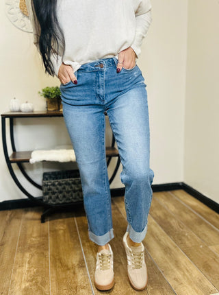 Carter Criss Cross Cuffed Judy Blue Jeans-Jeans-Judy Blue-Motis & Co Boutique, Women's Fashion Boutique in Carthage, Missouri